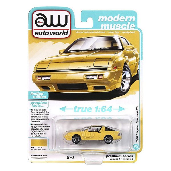 Miniatura Auto World Modern Muscle 1988 Chrysler Conquest TSi Amarelo 1:64
