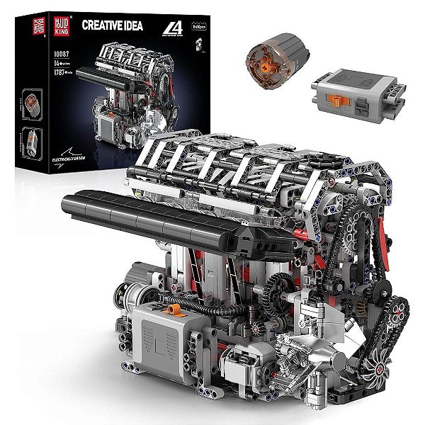 Blocos de Montar Mould King 10087S Eletric Motorized L4 Gasoline Engine 1897 Peças