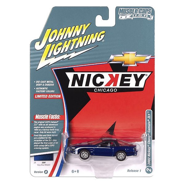 Miniatura Johnny Lightning Muscle Cars 2002 Nickey Chevy Camaro Zl1 Azul 1:64