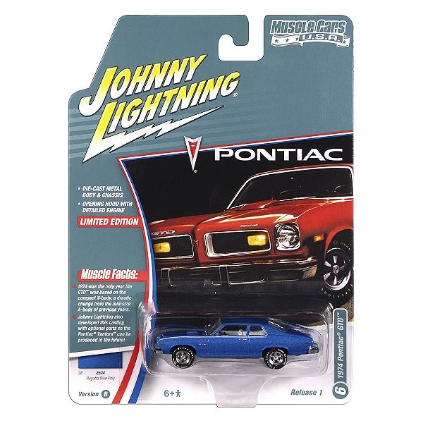 Miniatura Johnny Lightning Muscle Cars 1974 Pontiac GTO Azul 1:64