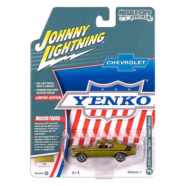 Miniatura Johnny Lightning Muscle Cars 1970 Chevy Nova Yenko Deuce Dourado 1:64