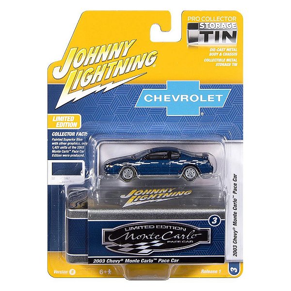 Miniatura Johnny Lightning Storage Tin 2003 Chevy Monte Carlo Pace Car 1:64