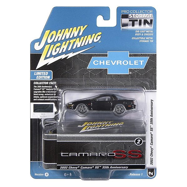 Miniatura Johnny Lightning Storage Tin 2002 Chevy Camaro SS 35th Anniversary 1:64 (JLCT020)