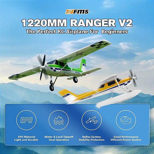 Aeromodelo FMS Ranger EP V2 1220mm RTF Reflex V3 RED Fms147rrd-REFV3