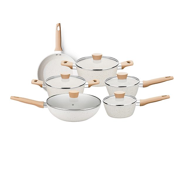 CONJUNTO 06 PANELAS MTA LINHA CARMELA VANILLA CERAMIC FLON