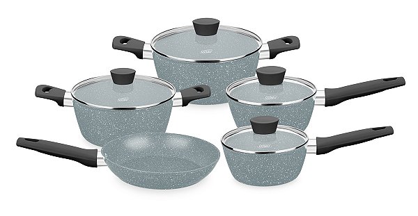 CONJUNTO DE PANELAS 5 PEÇAS MTA LINHA CARMELA SILVER CERAMIC