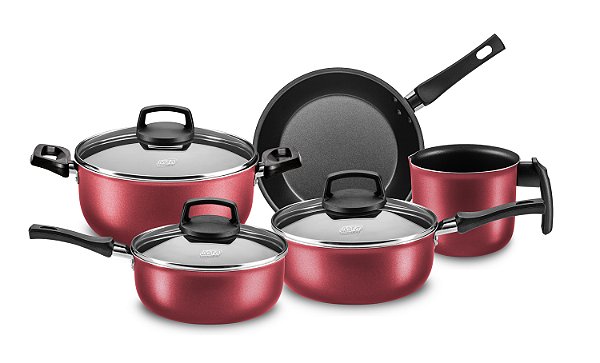 CONJUNTO DE PANELAS LINHA SAFIRA MTA CEREJA 5 PEÇAS