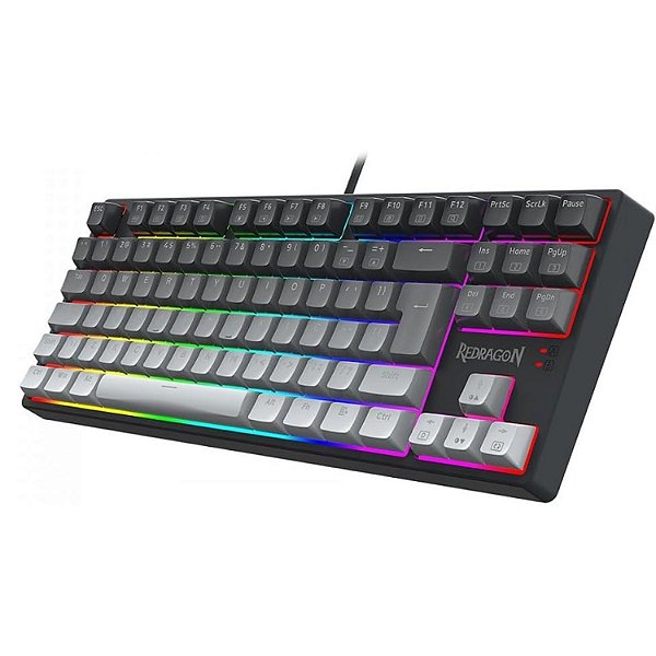 TECLADO GAMER REDRAGON DAKSA PRETO E CINZA RGB COM SWITCH MARROM K576GGRGB