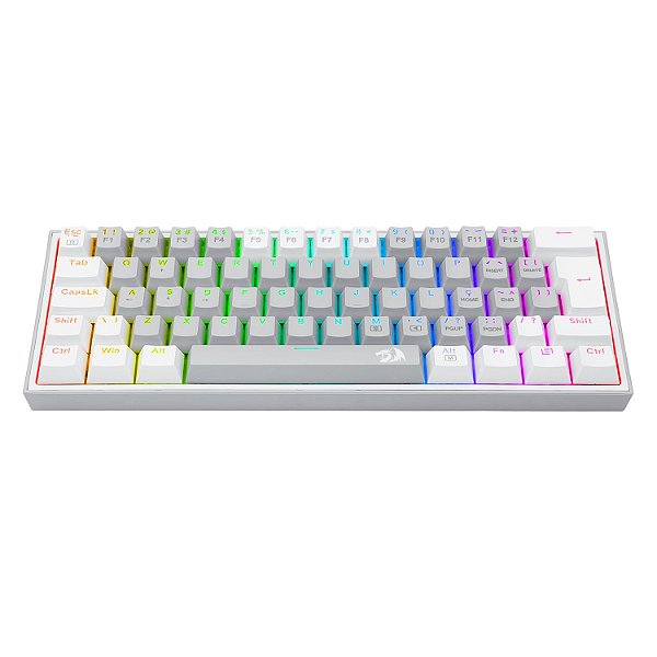 Teclado Mecanico Gamer Redragon Fizz Cinza e Branco Switch Azul RGB K617RGBGW