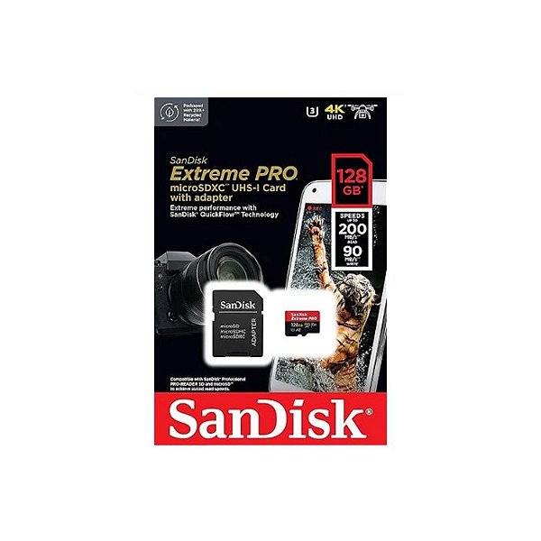 CARTAO DE MEMORIA SANDISK MICRO SD 128GB CLASSE 10 EXTREME PRO 200MB/S