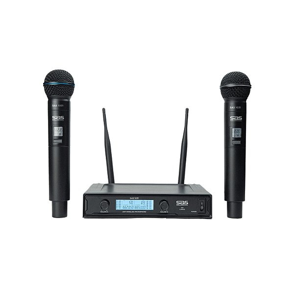 MICROFONE SEM FIO SANTO ANGELO SAS 1031 2 BASTÕES DE MÃO UHF