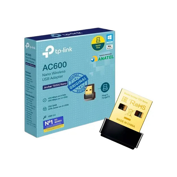 ADAPTADOR USB WIRELESS TP LINK ARCHER T2U NANO AC600 DUAL BAND