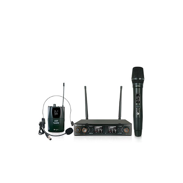 MICROFONE SEM FIO KADOSH K502C BASTÃO E HEADSET UHF PRETO