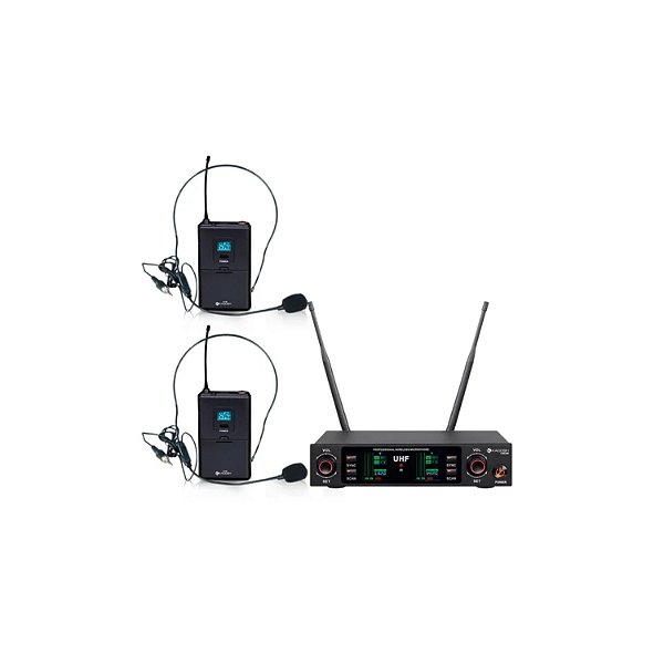 MICROFONE SEM FIO KADOSH K492H HEADSET DUPLO UHF PRETO