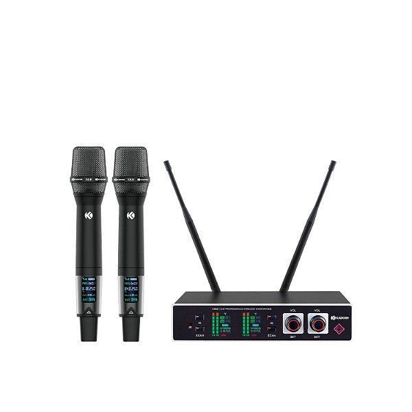 MICROFONE SEM FIO KADOSH K492M 2 BASTÕES DE MÃO UHF