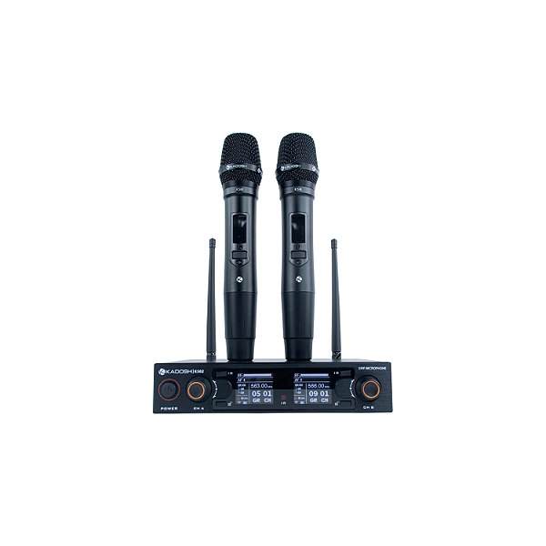 MICROFONE SEM FIO KADOSH K502M BASTÃO DUPLO UHF PRETO RECARREGÁVEL