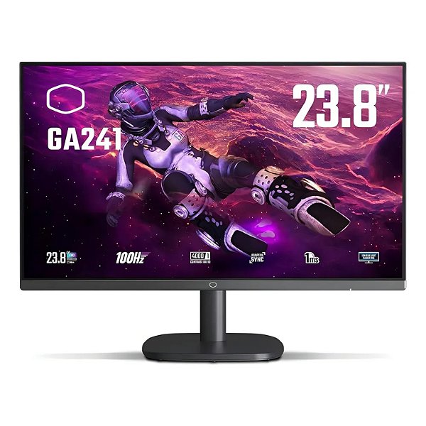 MONITOR GAMER COOLER MASTER 23,8" FHD 100HZ 1MS VA HDMI E VGA HDR ADAPTIVE SYNC PRETO GA241