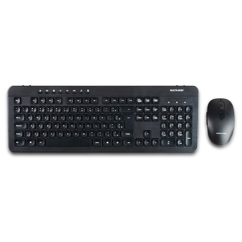 KIT TECLADO E MOUSE SEM FIO RECARREGAVEL USB MULTILASER PRETO TC250
