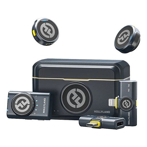 MICROFONE LAPELA DUPLO SEM FIO WIRELESS HOLLYLAND LARK M2 COMBO LIGHTNING TIPO C P2