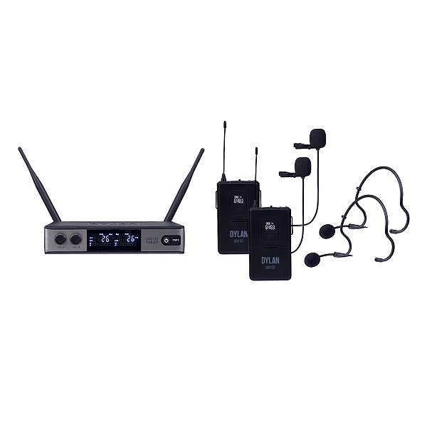 MICROFONE SEM FIO DYLAN UDX-06 MULTI 2 HEADSET 2 LAPELA UHF