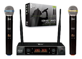MICROFONE SEM FIO DYLAN UDX-02 MULTI UHF DUPLO DE MÃO 2 BASTÕES