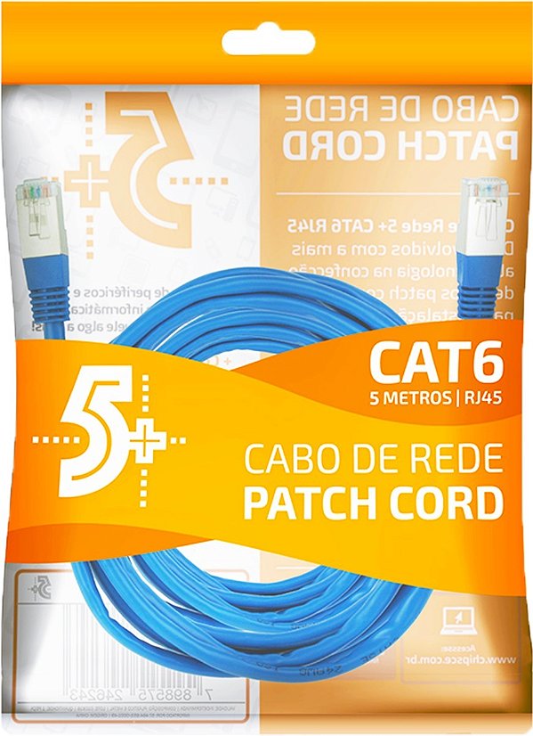 CABO DE REDE CAT6 05 METROS PATCH CORD AZUL CHIP SCE  018-9901