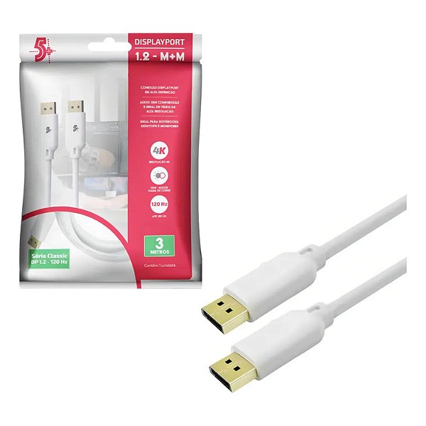 CABO DISPLAYPORT DP MACHO X DISPLAYPORT MACHO BRANCO 5 METROS CHIP SCE 018-7495