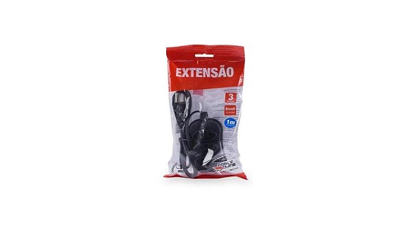EXTENSÃO ELÉTRICA 1M TRIPOLAR 3 TOMADAS  PRETO FORCE LINE SLIM 200252