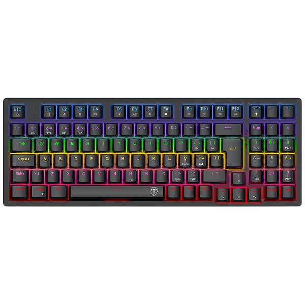 TECLADO MECÂNICO GAMER T-DAGGER HOLYSWORD RAINBOW WIRELESS/BLUETOOTH SWITCH BROWN PRETO T-TGK331-BR