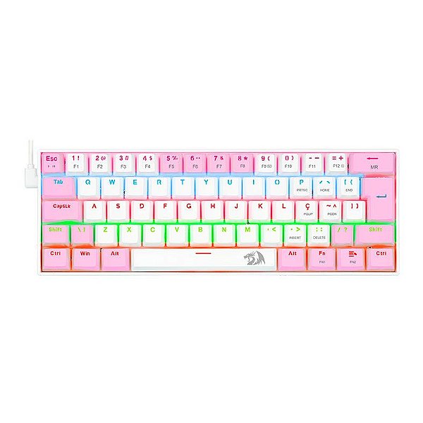 TECLADO MECANICO RGB REDRAGON LAKSHMI  BRANCO E ROSA K606WP-R   ABNT2 SWITCH AZUL