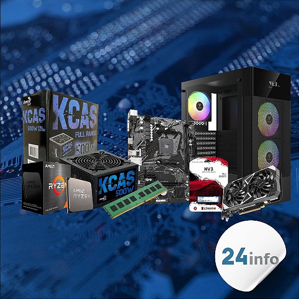 COMPUTADOR PC GAMER 24INFO RYZEN 5 5500, RTX 3050 6GB, 16GB RAM DDR4, FONTE 500W