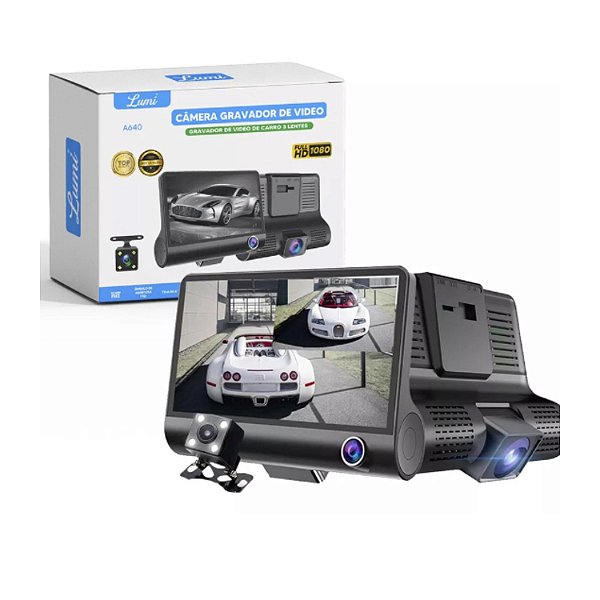 CAMERA GRAVADOR DE VIDEO VEICULAR 3 LENTES FULL HD 1080 LOTUS LT-A640