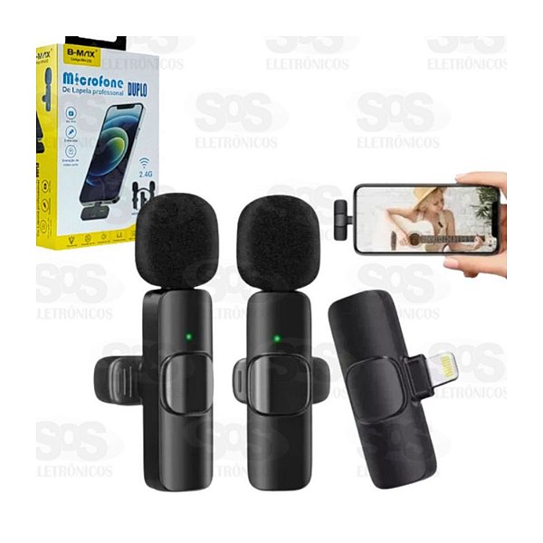 MICROFONE LAPELA DUPLO 2 EM 1 SEM FIO B-MAX BM-230
