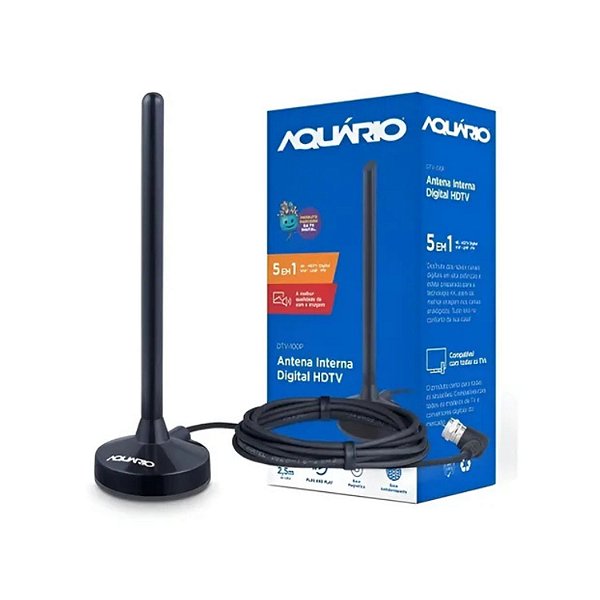 ANTENA INTERNA DIGITAL HDTV 4K VHF UHF FM  DTV100P COM CABO 2.5M AQUARIO