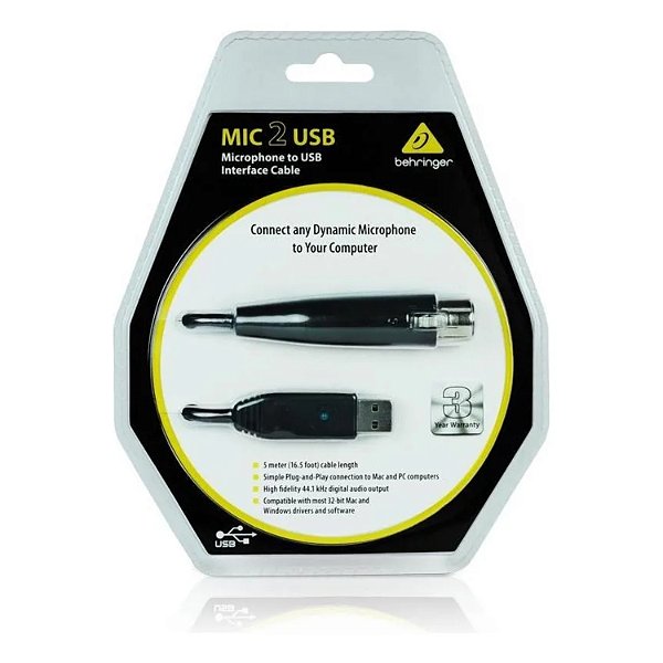 INTERFACE DE AUDIO MIC 2 USB XLR FEMEA USB MACHO 5M BEHRINGER