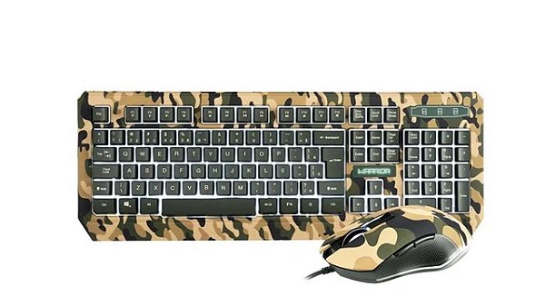 KIT TECLADO E MOUSE USB COM FIO GAMER MULTILASER WARRIOR TC249 CAMUFLADO