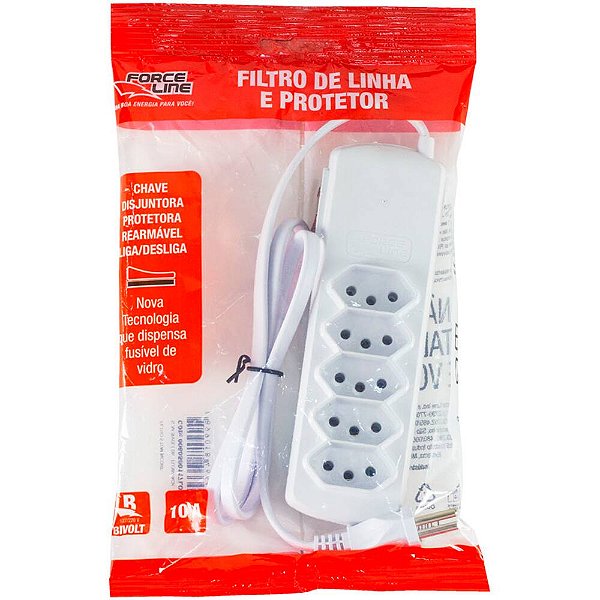 FILTRO DE LINHA 5 TOMADAS 10A FORCE BRANCO 500117