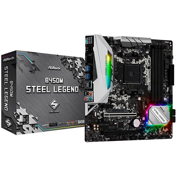 PLACA MÃE ASROCK B450M STEEL LEGEND AM4 MATX DDR4 PRETO