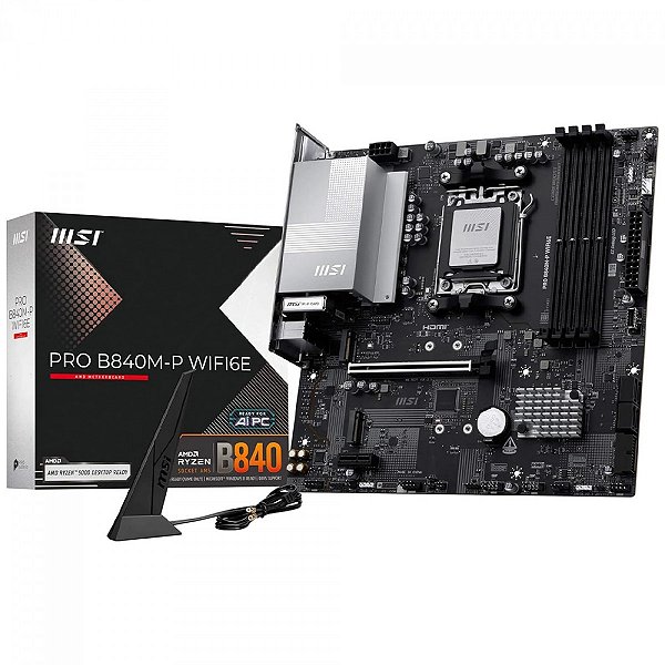 PLACA MÃE MSI PRO B840M-P WIFI6E GAMING CHIPSET B840, MATX, AMD AM5, DDR5