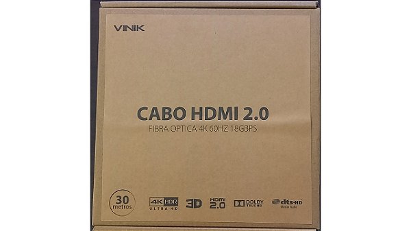 CABO HDMI 30M 4K 2.0 FIBRA OPTICA 60HZ 18GBPS VINIK