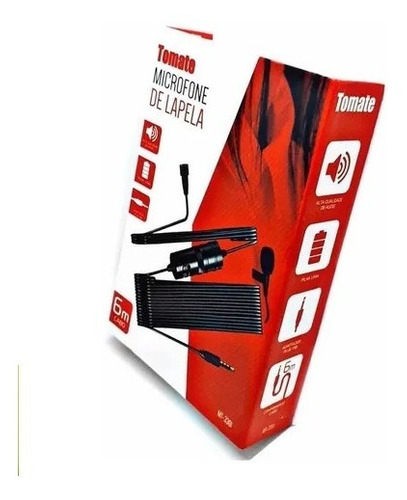 MICROFONE LAPELA TOMATE MT-3301 P10 PARA CELULAR 6 METROS CABO