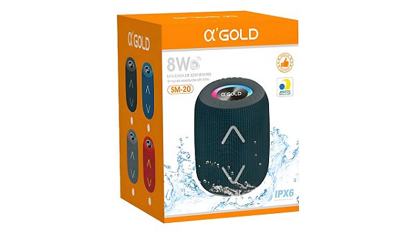 CAIXA DE SOM 8W BLUETOOTH RGB GOLD SM-20