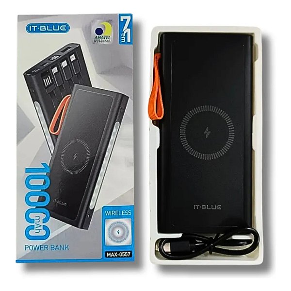 POWER BANK  ITBLUE 10000 MAH COM INDUÇAO 7 EM 1 MAX-0557