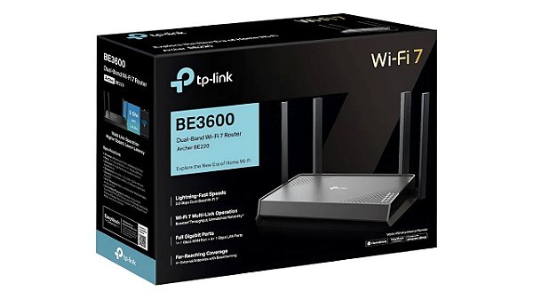 BE220 PRO Roteador TP-Link Archer BE220 PRO WI-FI 7 BE3600 Dual Band Gigabit + 1 Porta 2,5G 4 Antenas