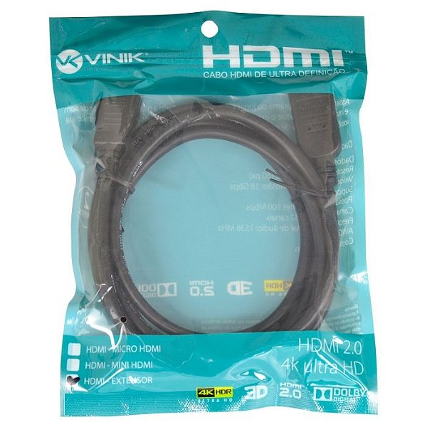 CABO EXTENSOR HDMI 3M VINIK 2.0 4K ULTRA HD 3D  33728