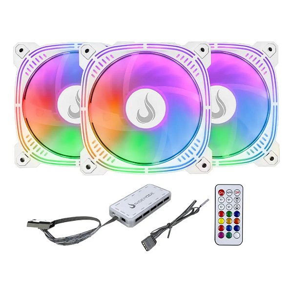 KIT COOLER GABINETE RISE MODE AURA FROST PRO 3X FAN 120MM ARGB BRANCO