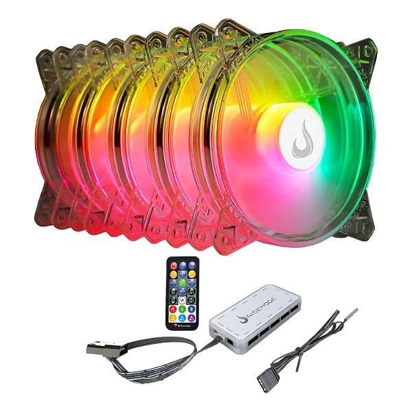 KIT COOLER GABINETE RISE MODE CRYSTAL SOUND 5X FAN 120MM ARGB