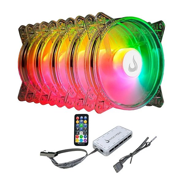 KIT COOLER GABINETE RISE MODE CRYSTAL SOUND 5X FAN 120MM ARGB