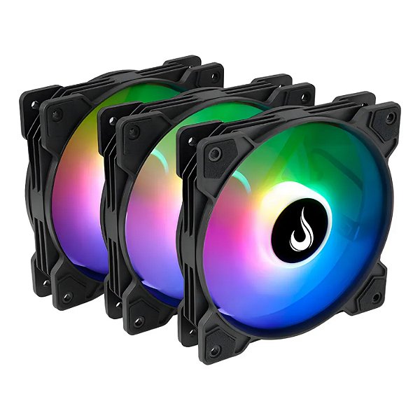 KIT COOLER GABINETE RISE MODE X 3X FAN 120MM ARGB 1200RPM PRETO