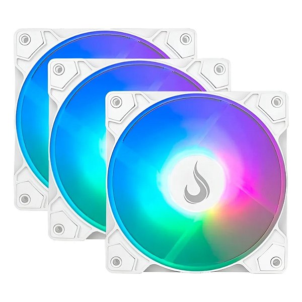 KIT 3 FANS GAMER RISE MODE X LED RAIMBOW BRANCO RM-XLD-02-RBW